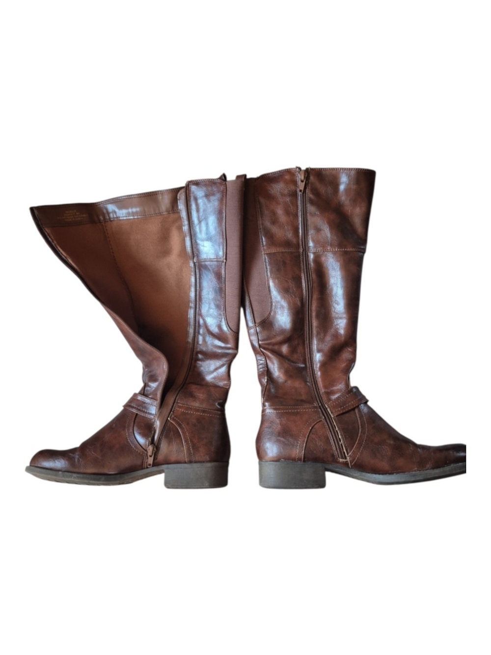 Great Northwest Women's Brown Leather Mid-Calf Zip Heeled Boots